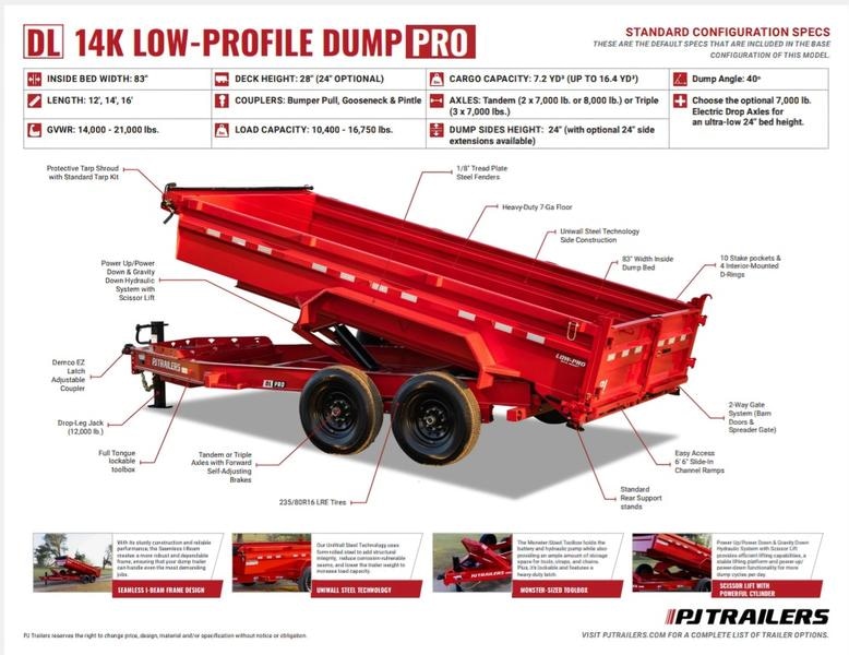 2025 PJ Trailers 14K Low-Profile Dump PRO (DL) 14' Photo in Staunton, VA 24401