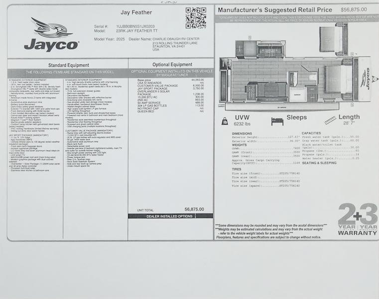 2025 Jayco Jay Feather 23RK Photo in Staunton, VA 24401
