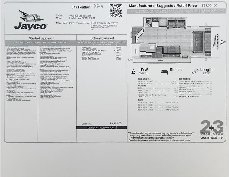 2025 Jayco Jay Feather 21MML Photo in Staunton, VA 24401